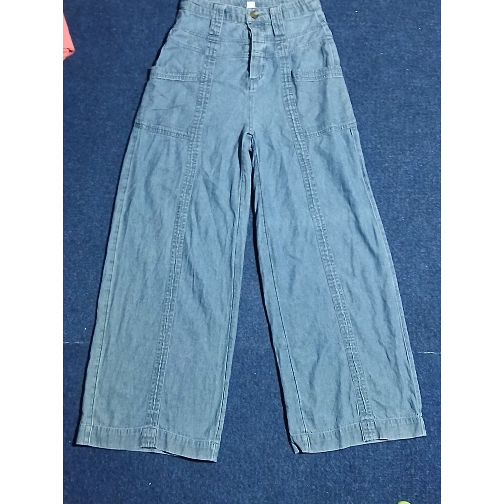 American Eagle Wide Leg Blue Jeans Button fly Size 00 - Picture 2 of 13